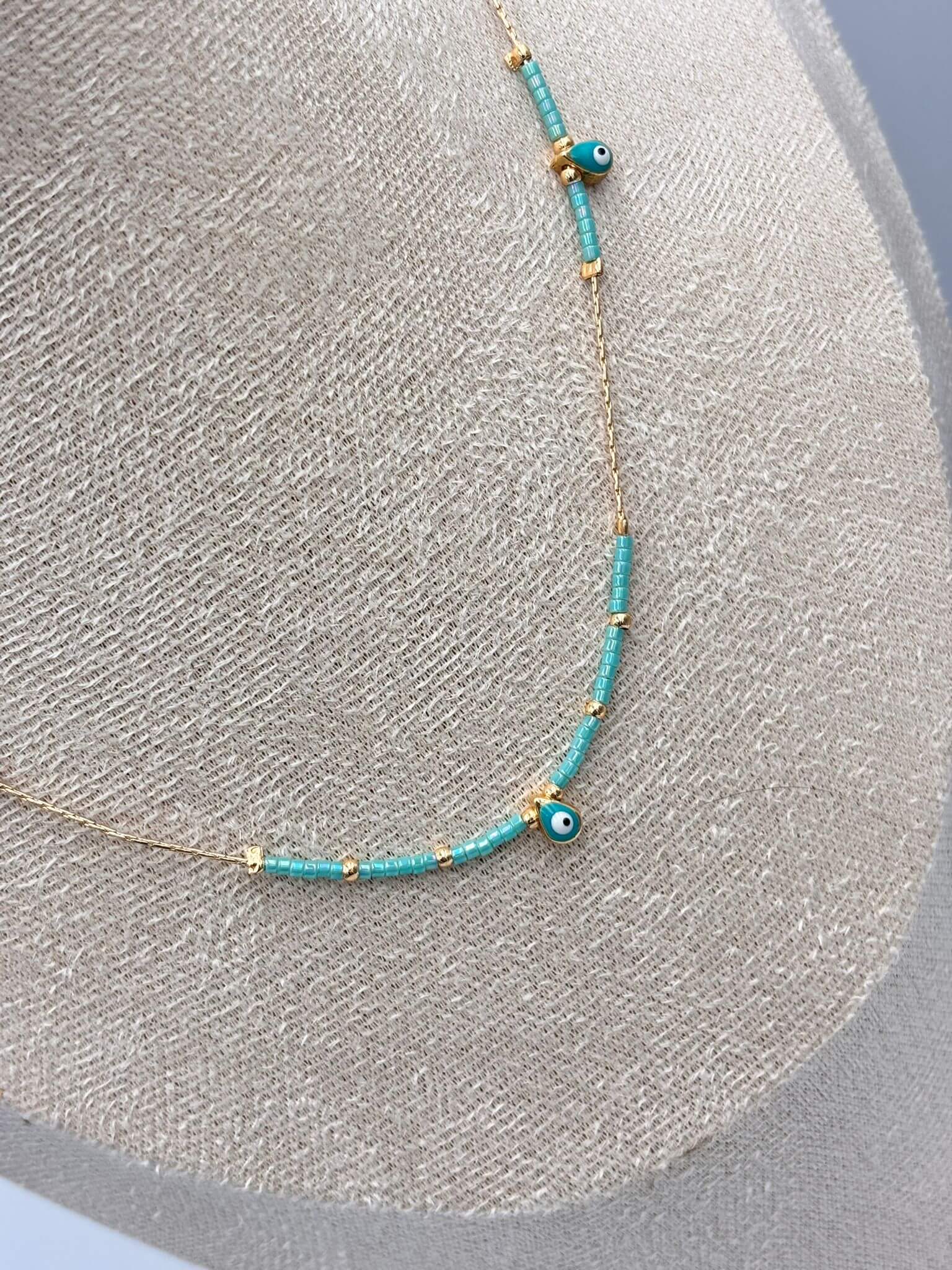 DAMLA DETAYLI MAVİ BONCUK KOLYE(45CM)